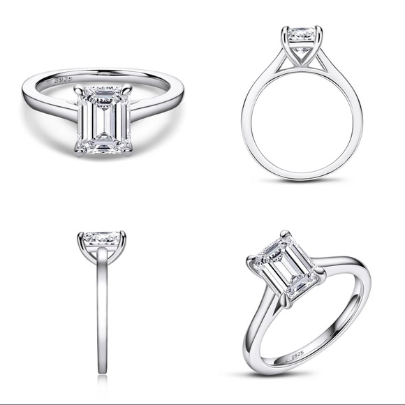 Emerald cut Solitaire engagement/wedding set - Picture 3 of 10